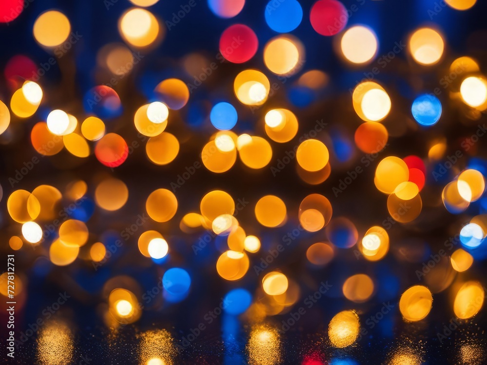 christmas bokeh lights over dark blue background, holiday illumination and decoration concept christmas bokeh lights over dark blue background, holiday illumination and decoration concept