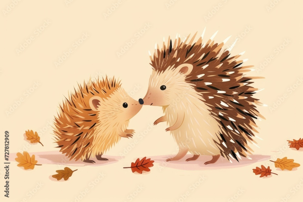 A pair of hedgehogs standing side by side. Perfect for nature lovers and animal enthusiasts