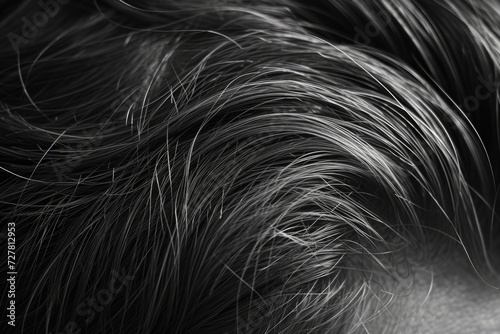 A black and white photo showcasing a man's hair. This versatile image can be used in various contexts