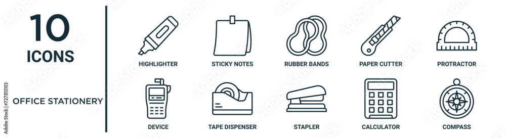 office stationery outline icon set such as thin line highlighter ...