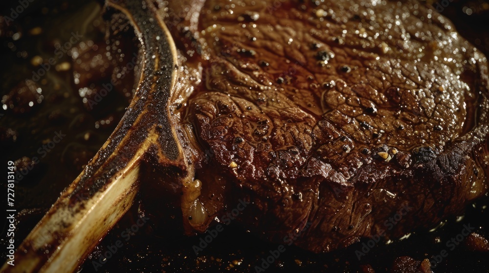 Fototapeta premium A steak being cooked in a skillet. Perfect for food enthusiasts and cooking-related projects