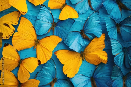 A beautiful bunch of blue and yellow butterflies. Perfect for nature-themed designs and decorations