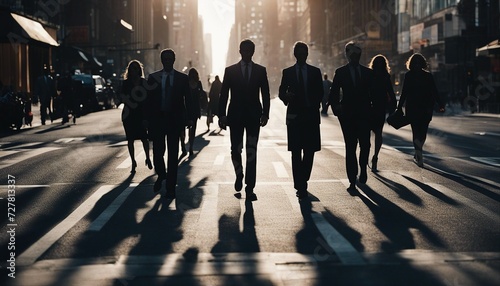 silhouette of business people walking in new york 