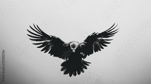 Majestic Raven Caught Mid-Flight Against a Stark Monochrome Sky