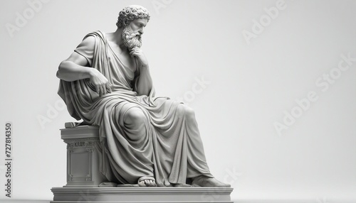 statue of a Greek philosopher in contemplation, isolated white background  photo