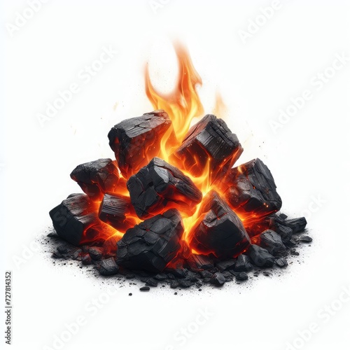 Burning coal isolated on white background