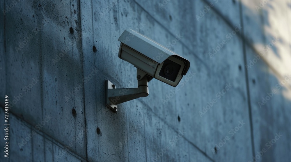 A security camera mounted on the side of a building. Ideal for surveillance and monitoring purposes A security camera mounted on the side of a building. Ideal for surveillance and monitoring purposes
