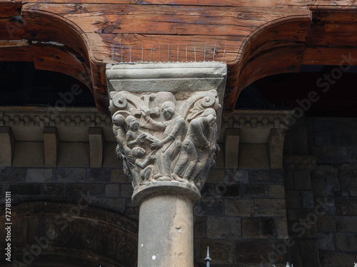 Entrance To The Roman Style Cathedral Of Jaca Dates In The Eleventh Century In Jaca. Travel, landscapes, nature, architecture.  Jaca, Huesca, Aragon. photo