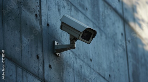 A security camera mounted on the side of a building. Ideal for surveillance and monitoring purposes