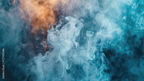 Close-up shot of vibrant blue and orange smoke. Perfect for adding a dynamic and colorful touch to any project © Fotograf