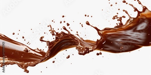 A vibrant splash of chocolate on a clean white background. Perfect for food and dessert related projects