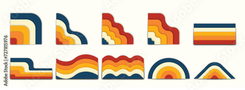 retro rainbow corner element shape for decoration, abstract retro shapes, vintage rainbow corner border vector illustration