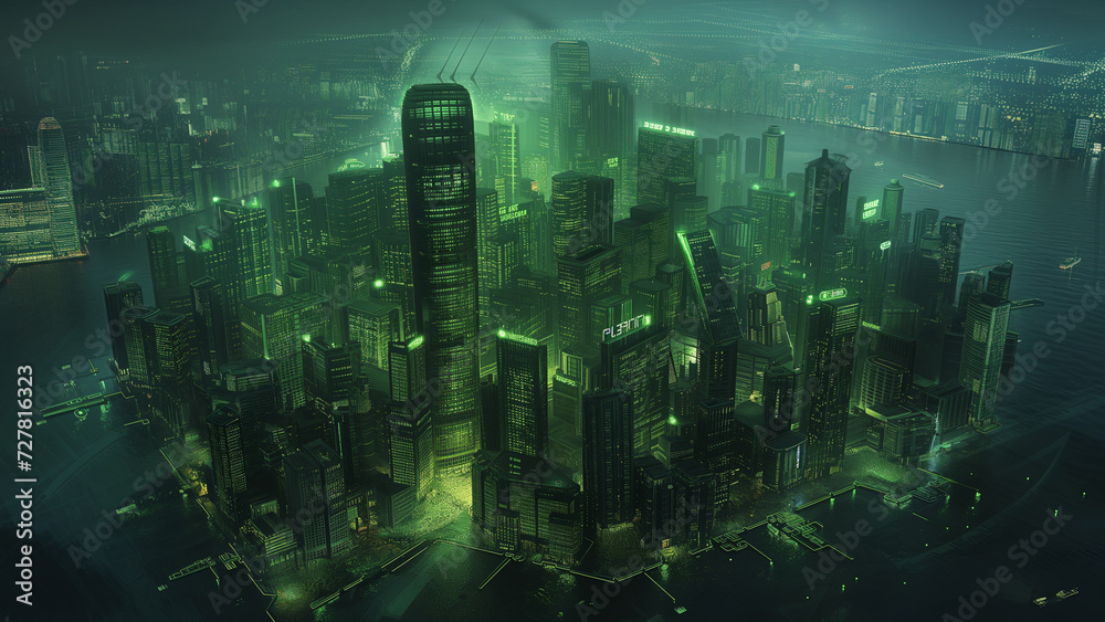 Obraz premium Dystopian Dreams: A Hi-Tech Cyberpunk City Amidst Ruins