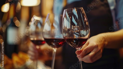Person holding a glass of wine. Ideal for wine tasting events or elegant dinner parties