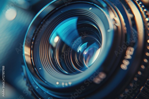 A detailed close-up view of a camera lens. Perfect for photography enthusiasts and professionals. Can be used in articles, blogs, or websites related to photography techniques, equipment, or reviews © Fotograf