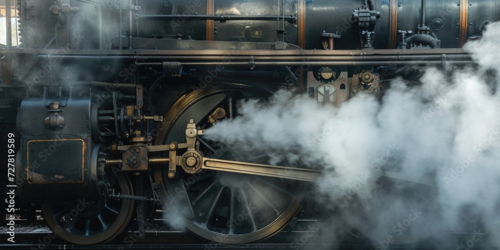 A detailed view of a steam engine on a train. Perfect for transportation or industrial themed projects
