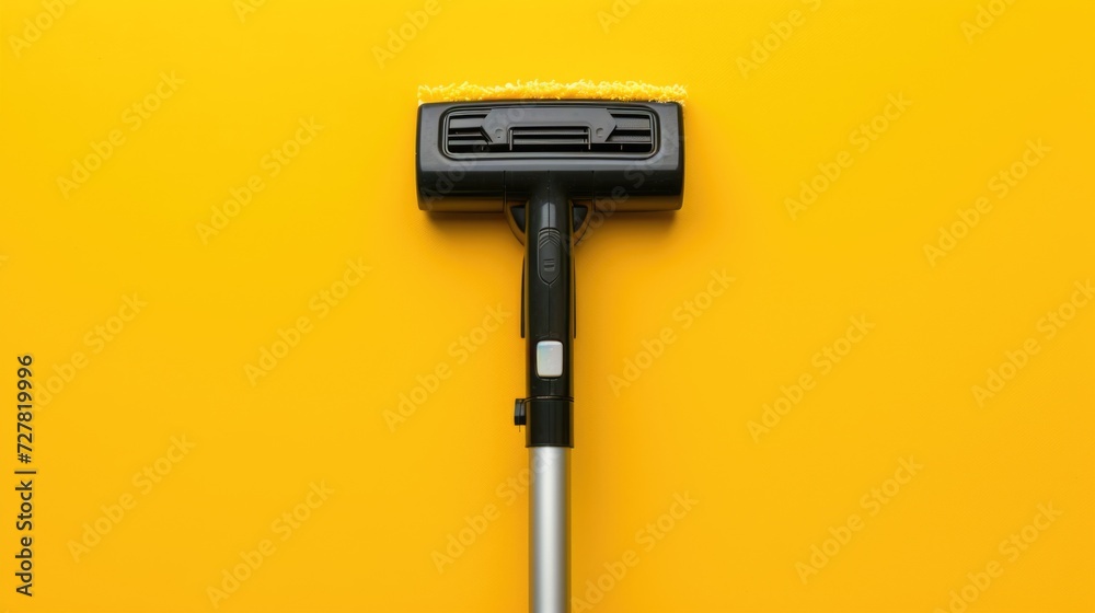 A detailed view of a mop placed on a vibrant yellow surface. Suitable for cleaning-related themes and household maintenance illustrations A detailed view of a mop placed on a vibrant yellow surface. Suitable for cleaning-related themes and household maintenance illustrations