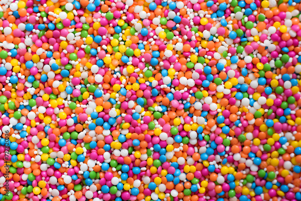 Colorful sprinkles banner background, colorful falling decorative sprinkles background. Generative AI.