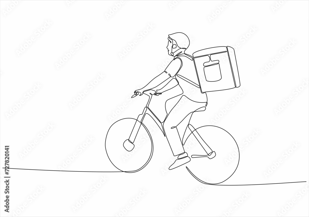 A continuous line drawing of a young male mailman riding a bicycle. Healthy working urban lifestyle concept. Dynamic single line drawing design vector illustration graphic A continuous line drawing of a young male mailman riding a bicycle. Healthy working urban lifestyle concept. Dynamic single line drawing design vector illustration graphic