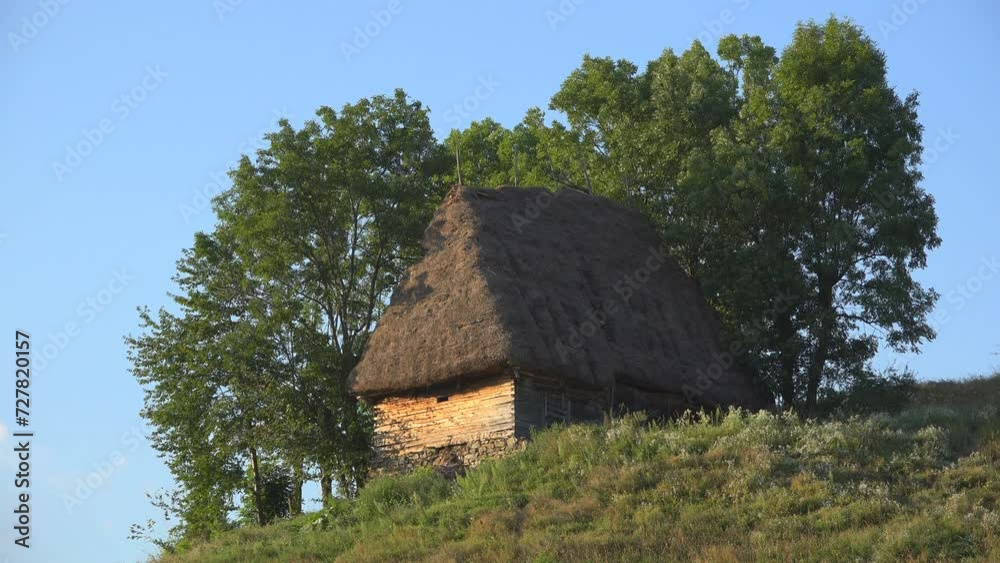 Traditional little house with hay roof between trees in Apuseni mountains, Romania Traditional little house with hay roof between trees in Apuseni mountains, Romania