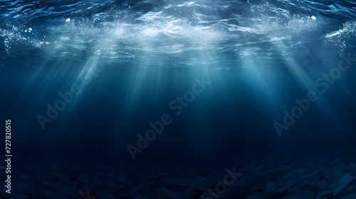 Dark blue ocean surface seen from underwater. Generative AI.