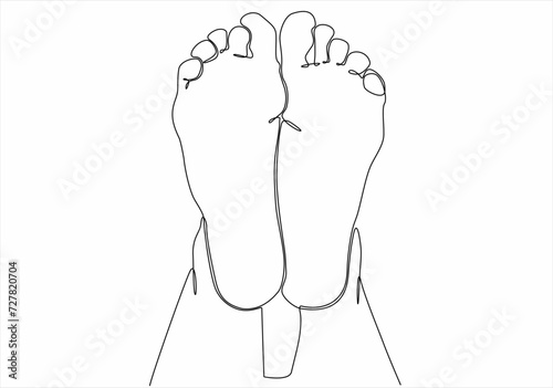 One continuous single line drawing flat feet doodle art, feet, illustration, girl.