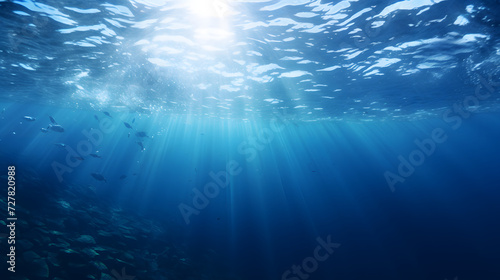 Dark blue ocean surface seen from underwater. Generative AI. © mfz