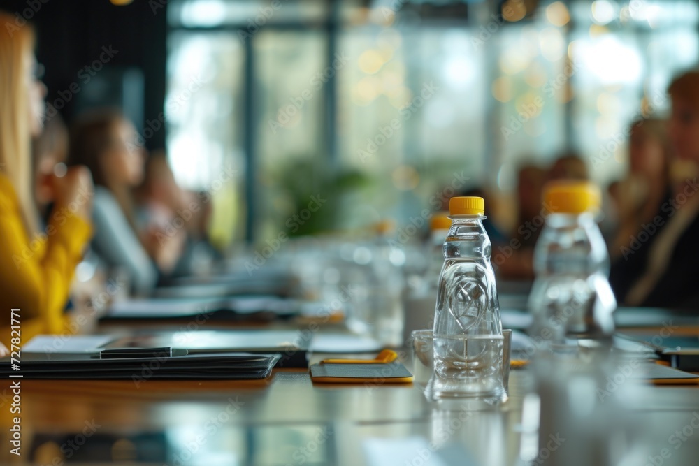 A bottle of water sitting on top of a table. Suitable for hydration and refreshment concepts A bottle of water sitting on top of a table. Suitable for hydration and refreshment concepts