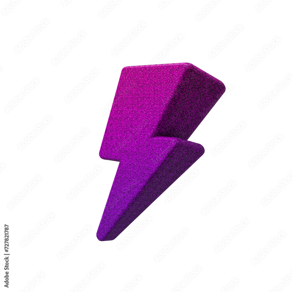 Fototapeta premium 3d lightning bolt in the style of purple glitter on transparent background