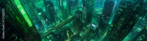 Holographic Haven: A Nighttime Aerial View of a Neon Cyberpunk City