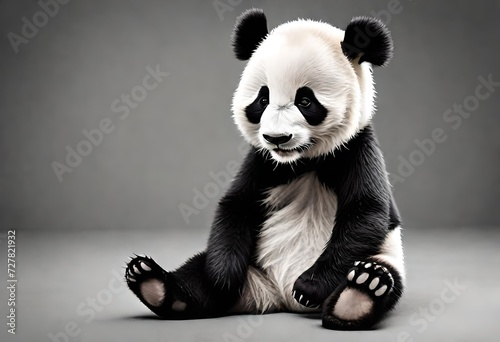 Panda siting on grey floor  © Naz