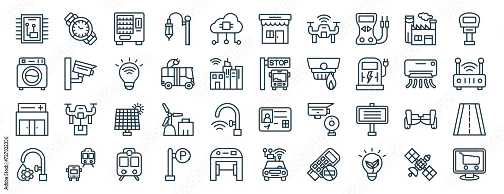 set of 40 outline web smart city icons such as wristwatch, washing hine ...