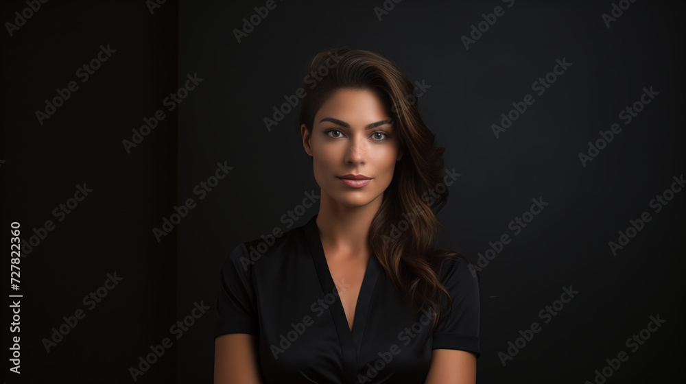 A beautiful woman in black clothes on a black background A beautiful woman in black clothes on a black background