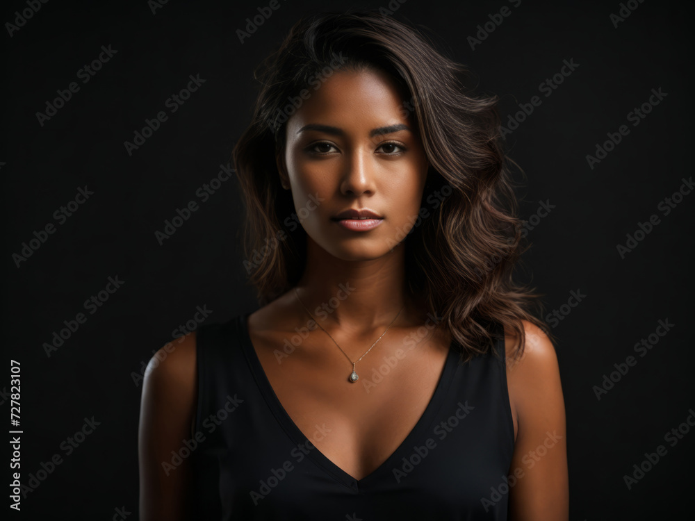 Young beautiful African American woman on a black background Young beautiful African American woman on a black background