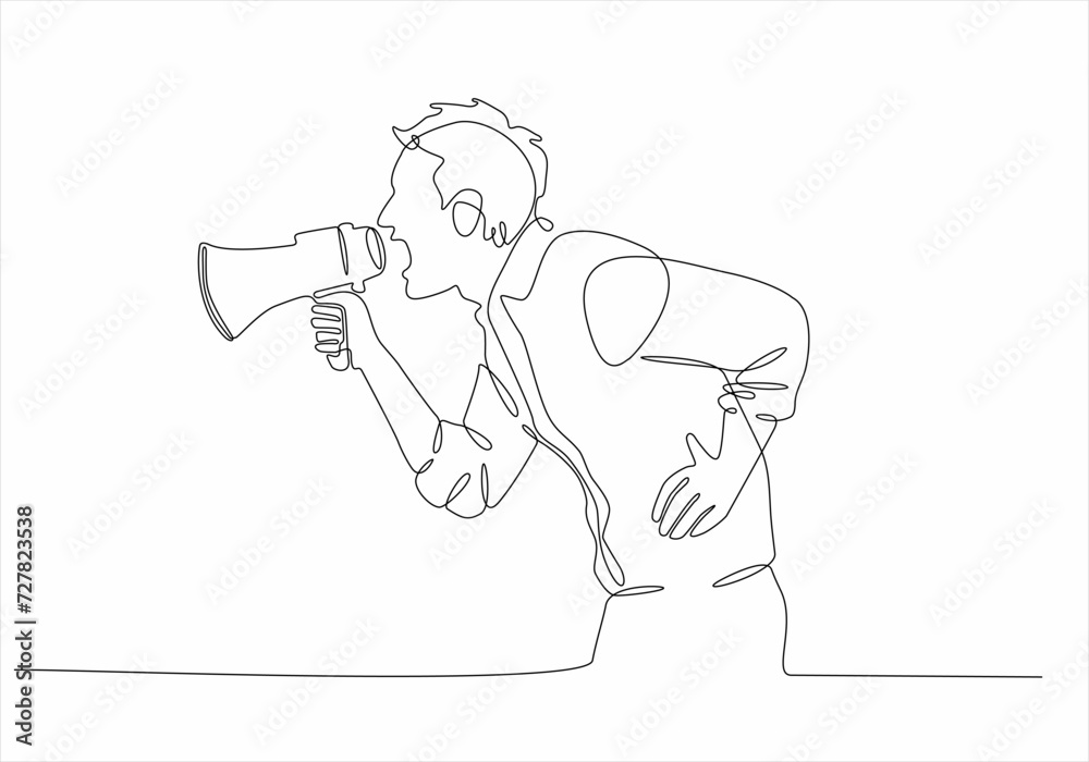 continuous line drawing of a male worker screaming with loudspeaker vector illustration continuous line drawing of a male worker screaming with loudspeaker vector illustration