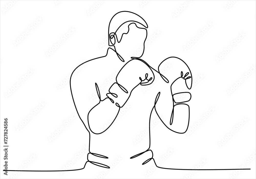 continuous line drawing of a man practicing boxing. vector