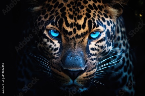 mystic jaguar portrait with blue eyes