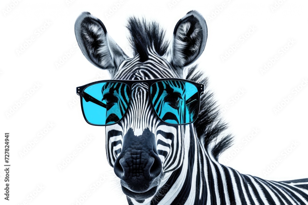cool zebra with sunglasses on white background
