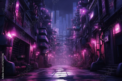 Cyberpunk City Street Purple Pink Background