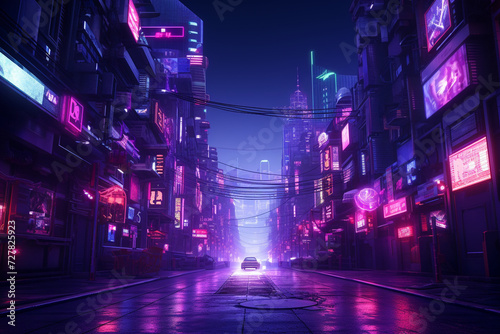 Cyberpunk City Street Purple Pink Background