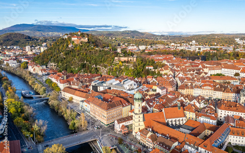 Graz old town as part of the Unesco historical heritage. Famous tourist destination in Austria