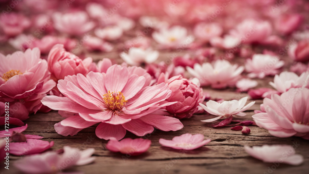 Fototapeta premium A pink floral background as the canvas for a celebration of nature's beauty and a poetic description of a field filled with blooming flowers each petal a unique stroke of artistry