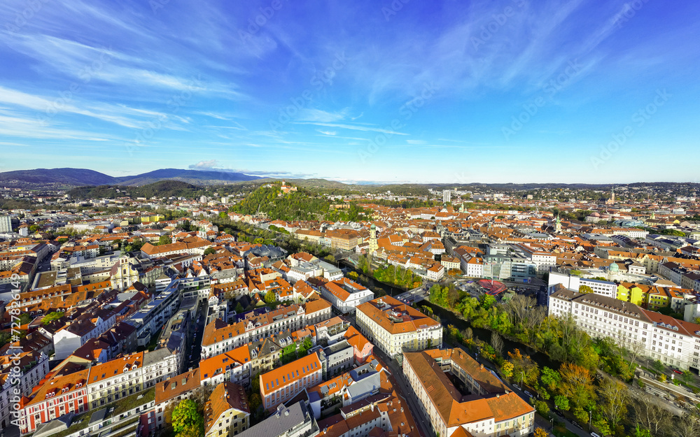 Graz city in Austria, panoramic aerial view