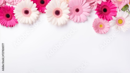 Colorful daisy gerbera flowers on the white background. Spring wallpaper. Women's, Mother's day theme