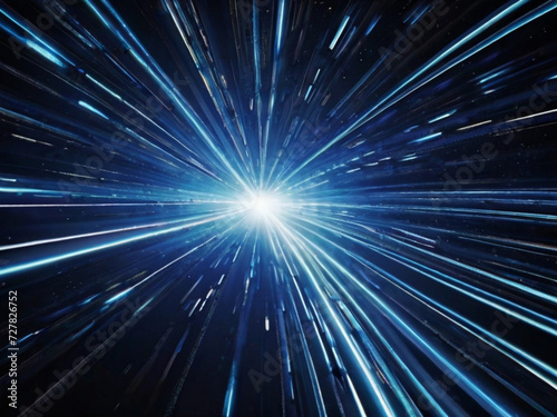 Light speed, hyperspace, space warp background. Blue streaks of light gathering towards the event horizon
