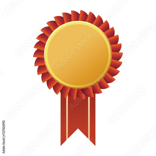 gold medal award red ribbon 3d isolated vector illustration