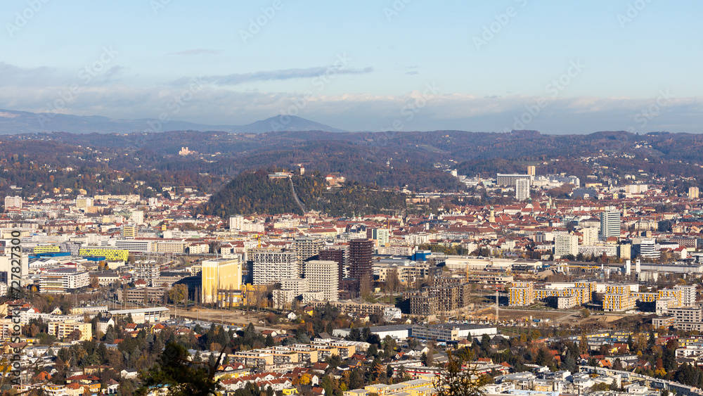 Panoramic view of Graz city in Styria region in Austria
