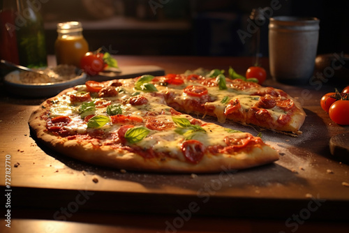 Wallpaper Mural Delicious pizza on kitchen table Torontodigital.ca