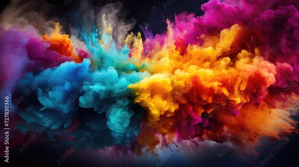 Exploding colored dust on a dark background