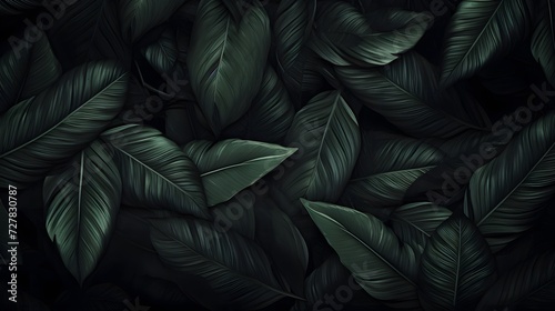 a bunch of green leaves that are in the dark